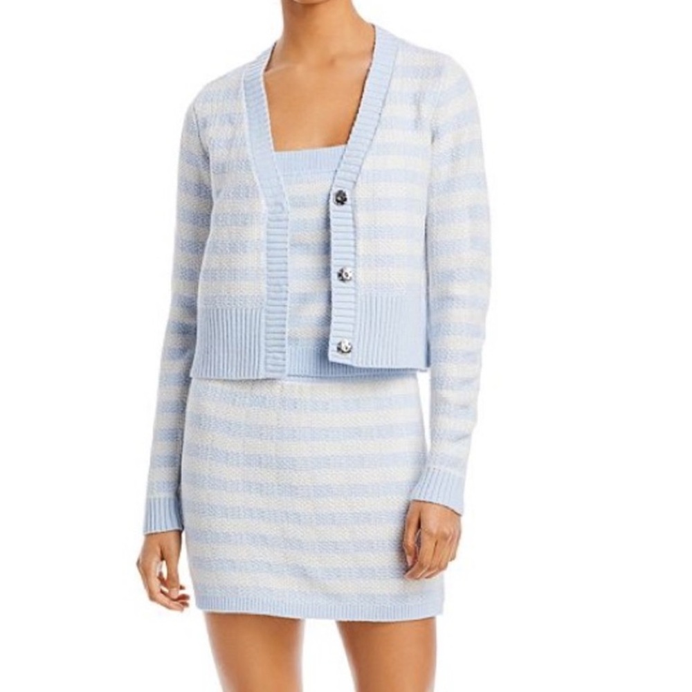 Anthropologie AQUA Gingham 3 piece cardigan sweater top skirt set